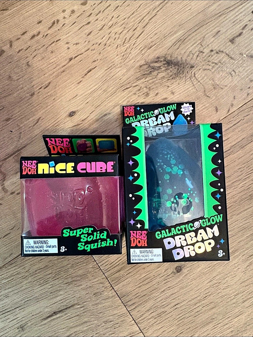 NeeDoh Nice Cube and Galactic Glow Dream Drop Sensory Fidget Toy Set Pink & Blue